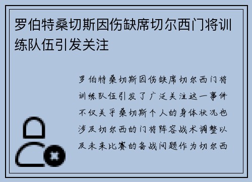 罗伯特桑切斯因伤缺席切尔西门将训练队伍引发关注